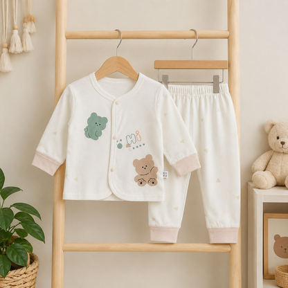 Baby 2-Piece Soft Cotton Bear Design Set – Top & Bottom for Newborns 0–6 Months
