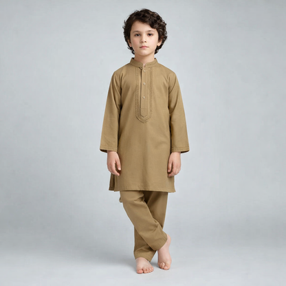 Boys Brown Kurta Shalwar Set - Classic Traditional Outfit