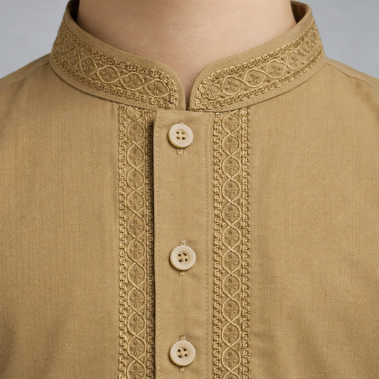 Boys Brown Kurta Shalwar Set - Classic Traditional Outfit