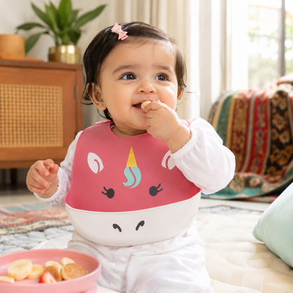 Baby Silicone Bib – Waterproof Soft Feeding Bib | White, Blue, Pink & Red