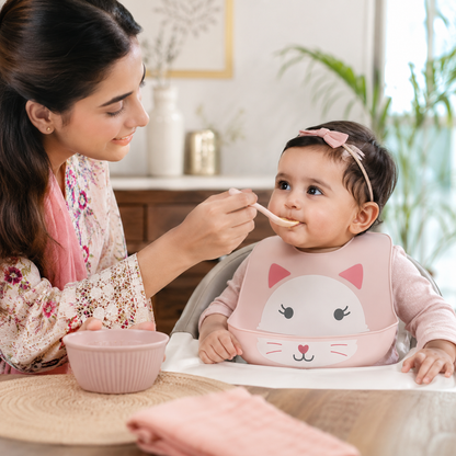 Baby Silicone Bib – Waterproof Soft Feeding Bib | White, Blue, Pink & Red