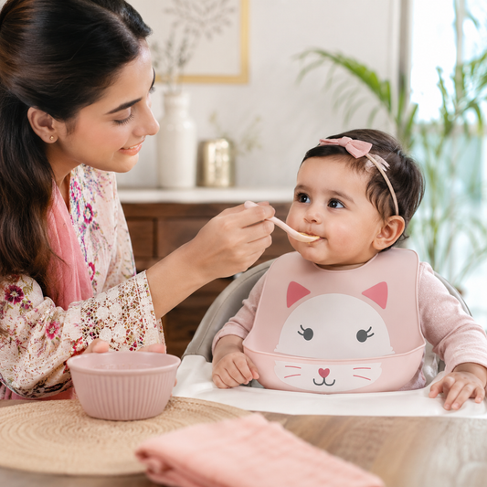 Baby Silicone Bib – Waterproof Soft Feeding Bib | White, Blue, Pink & Red