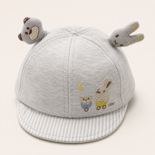 Baby Bear Cap – Cute Knit Hat for Newborns & Toddlers | Cream, Gray & Pink