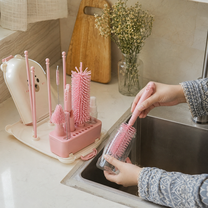 Baby Bottle Cleaning Kit – Premium Feeder Washing Set | Pink, Blue & Green