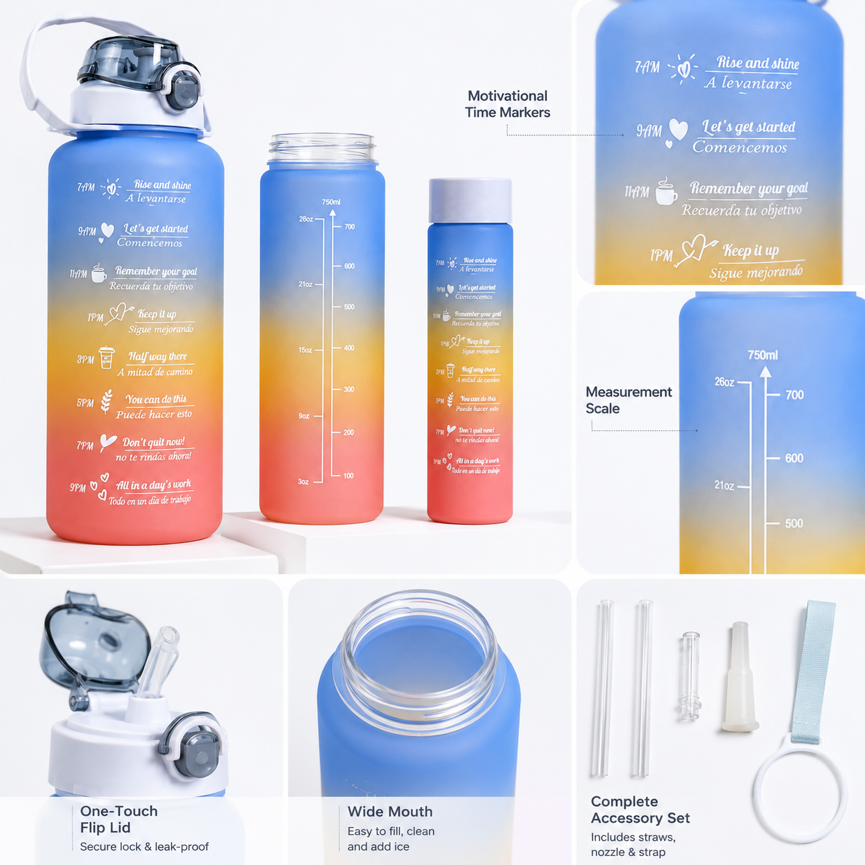 Kids Water Bottle Set – 3-Piece Toddler Bottle Bundle | Multi-Colour