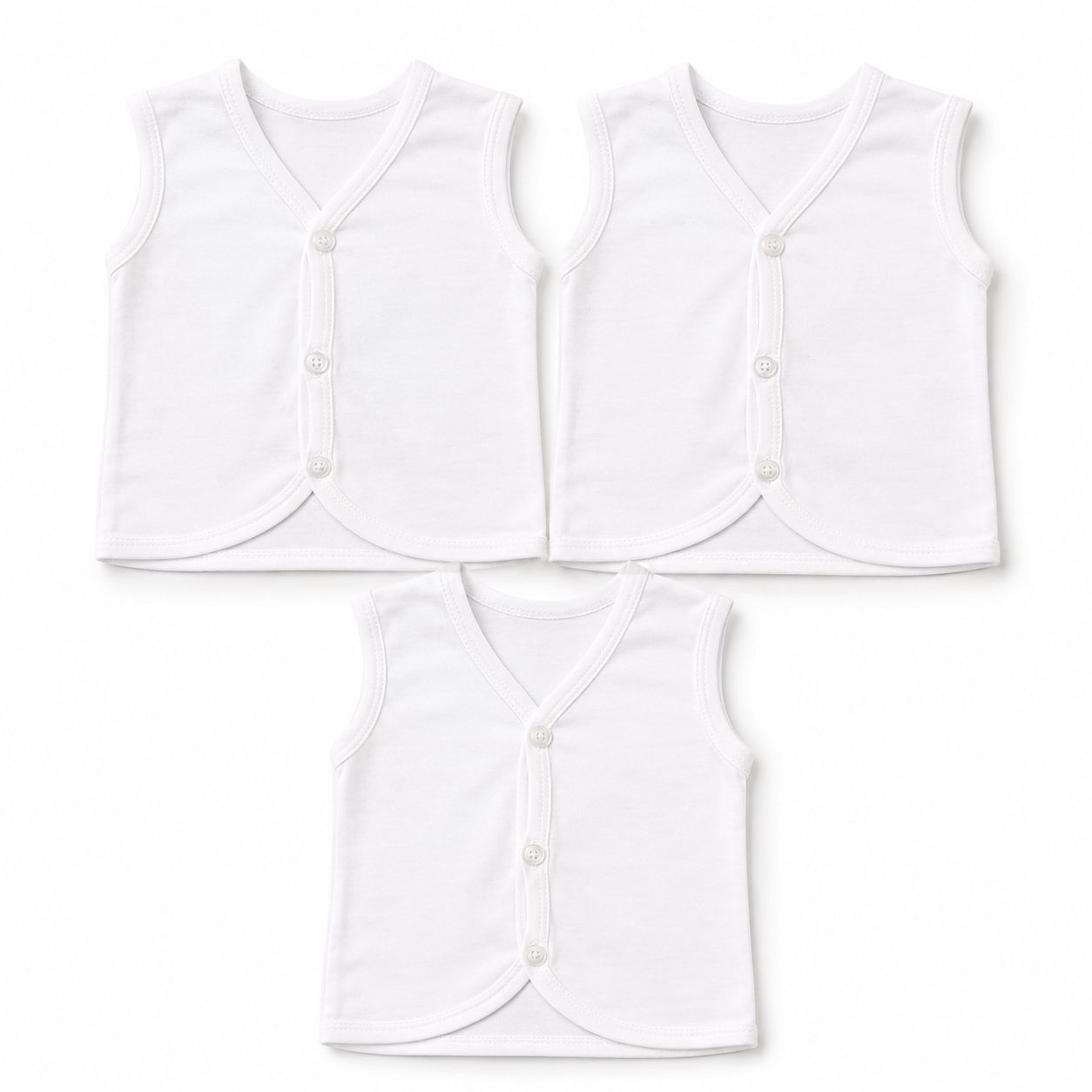 Next Baby Vest Pack of 3 – Plain White Soft Cotton Bodysuits | 0–9 Months