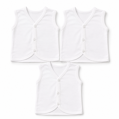 Next Baby Vest Pack of 3 – Plain White Soft Cotton Bodysuits | 0–9 Months