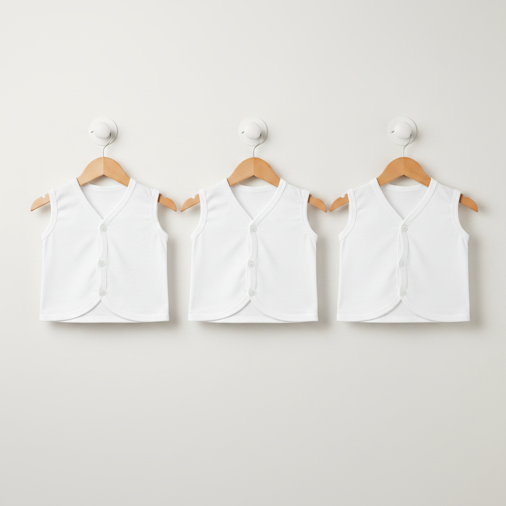 Next Baby Vest Pack of 3 – Plain White Soft Cotton Bodysuits | 0–9 Months