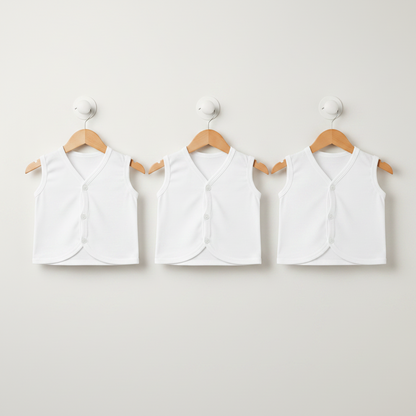 Next Baby Vest Pack of 3 – Plain White Soft Cotton Bodysuits | 0–9 Months