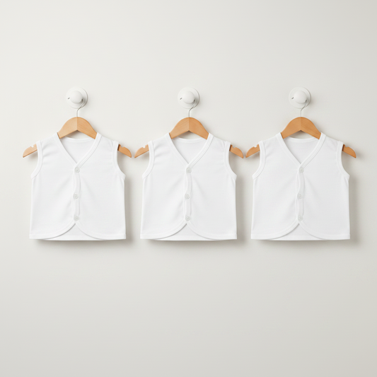 Next Baby Vest Pack of 3 – Plain White Soft Cotton Bodysuits | 0–9 Months