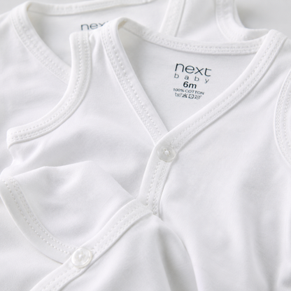 Next Baby Vest Pack of 3 – Plain White Soft Cotton Bodysuits | 0–9 Months