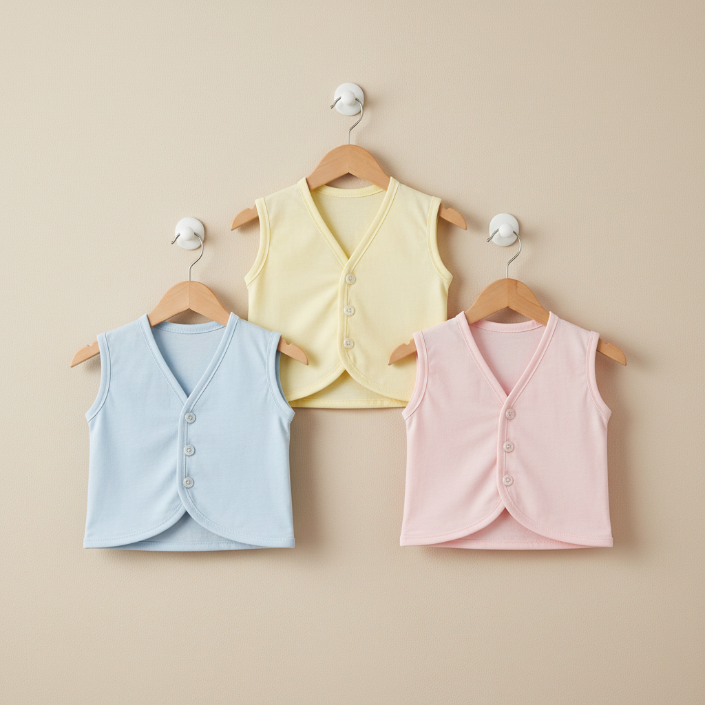 Baby Vest Pack of 3 – Soft Cotton Coloured Bodysuits | 0–9 Months