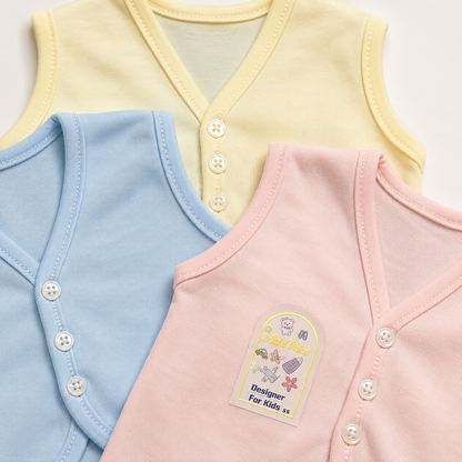 Baby Vest Pack of 3 – Soft Cotton Coloured Bodysuits | 0–9 Months