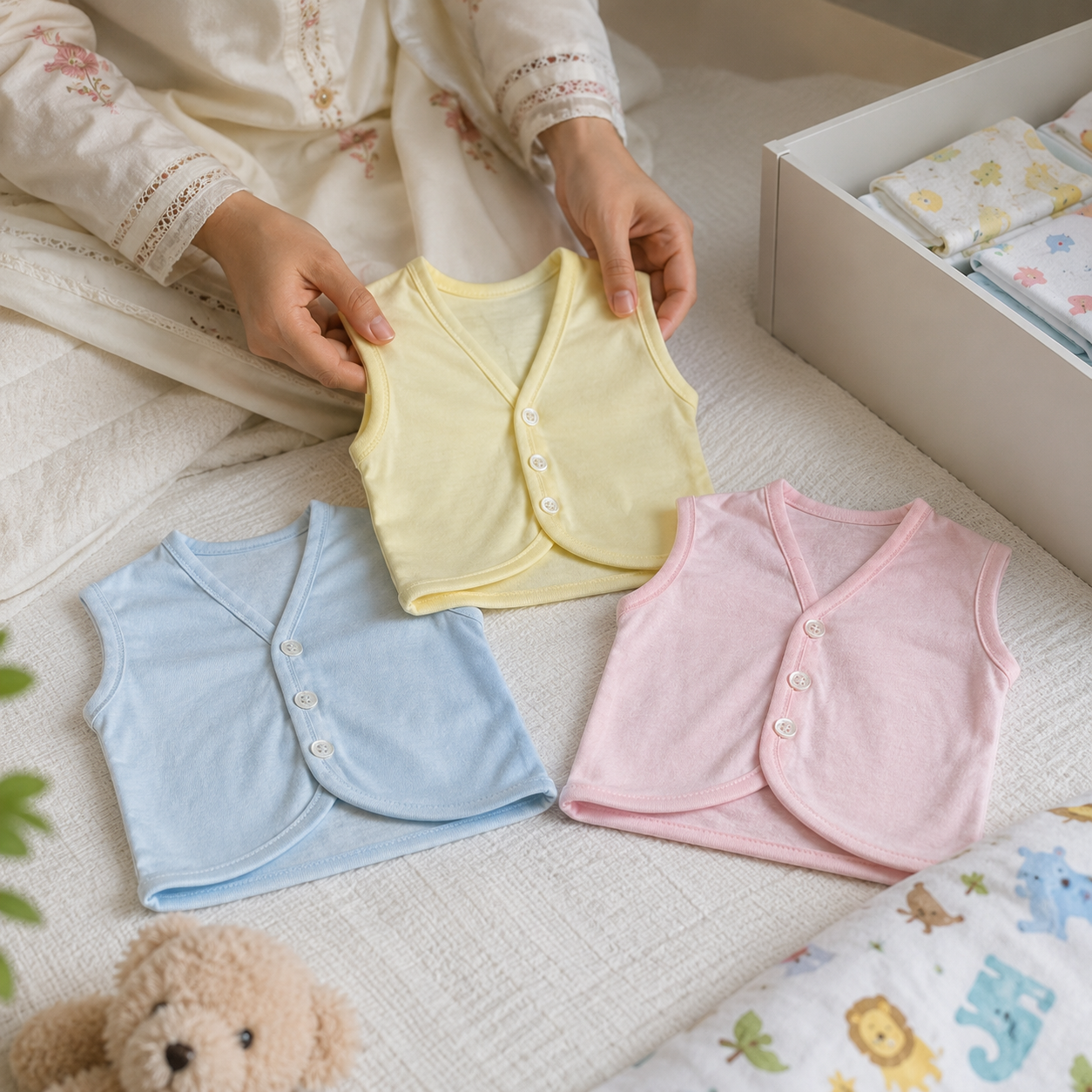 Baby Vest Pack of 3 – Soft Cotton Coloured Bodysuits | 0–9 Months