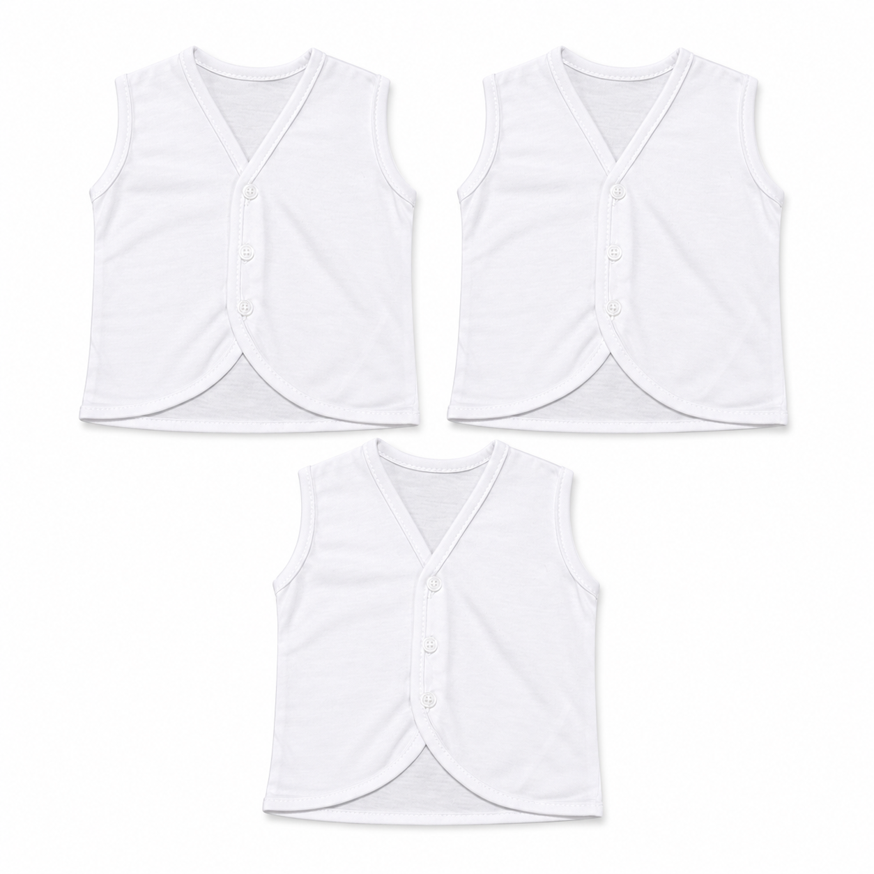 Baby Vest Pack of 3 – Premium White Cotton Bodysuits | 0–9 Months