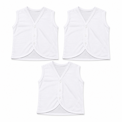 Baby Vest Pack of 3 – Premium White Cotton Bodysuits | 0–9 Months