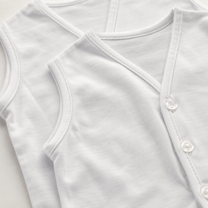 Baby Vest Pack of 3 – Premium White Cotton Bodysuits | 0–9 Months