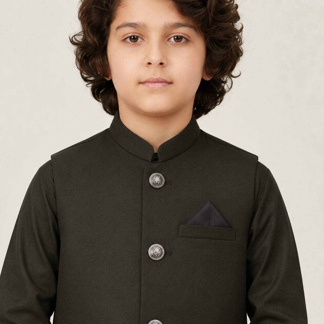 Boys Earth Green Kurta Shalwar with Waistcoat – Premium 3-Piece Set