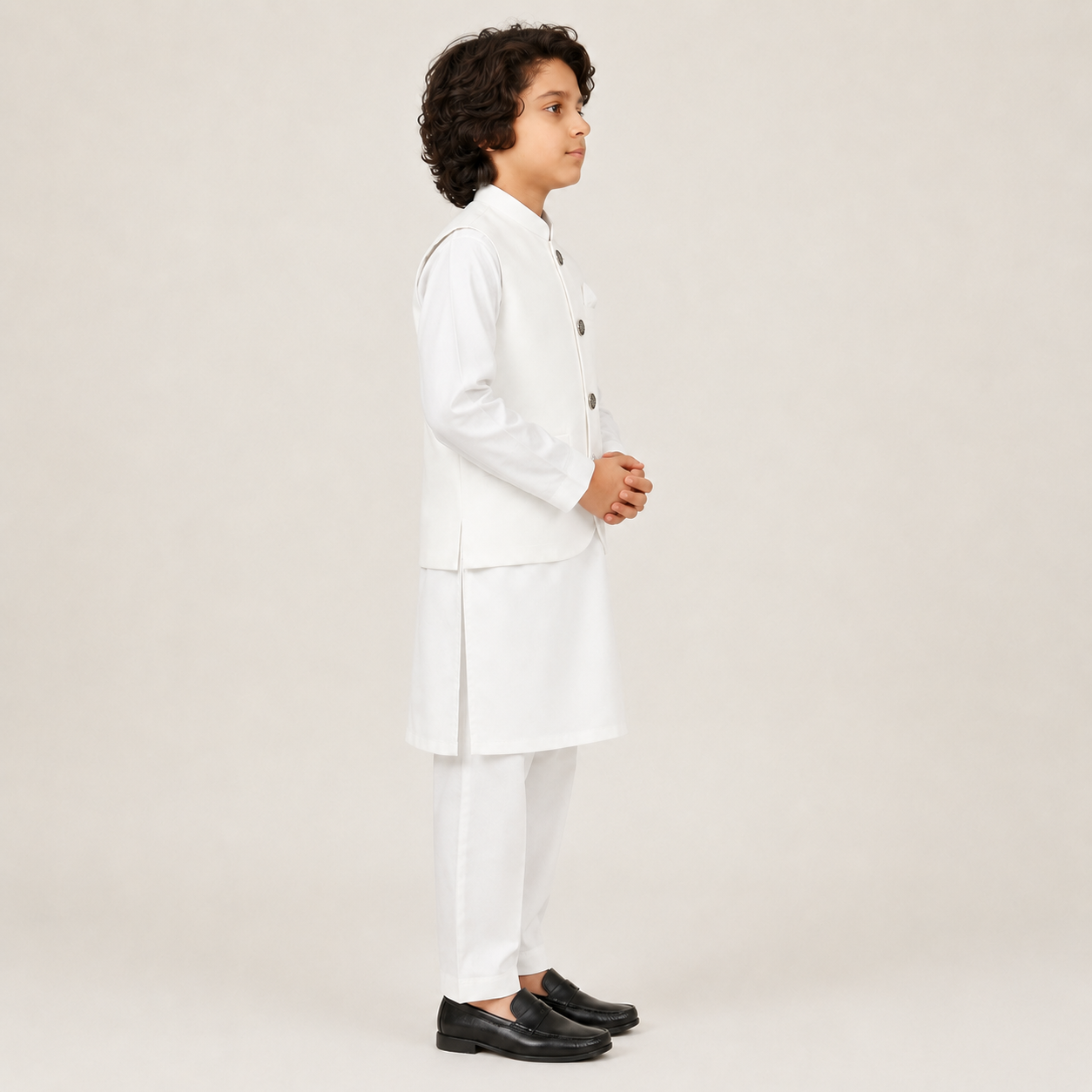Boys White Kurta Shalwar with Waistcoat – Premium 3-Piece Set