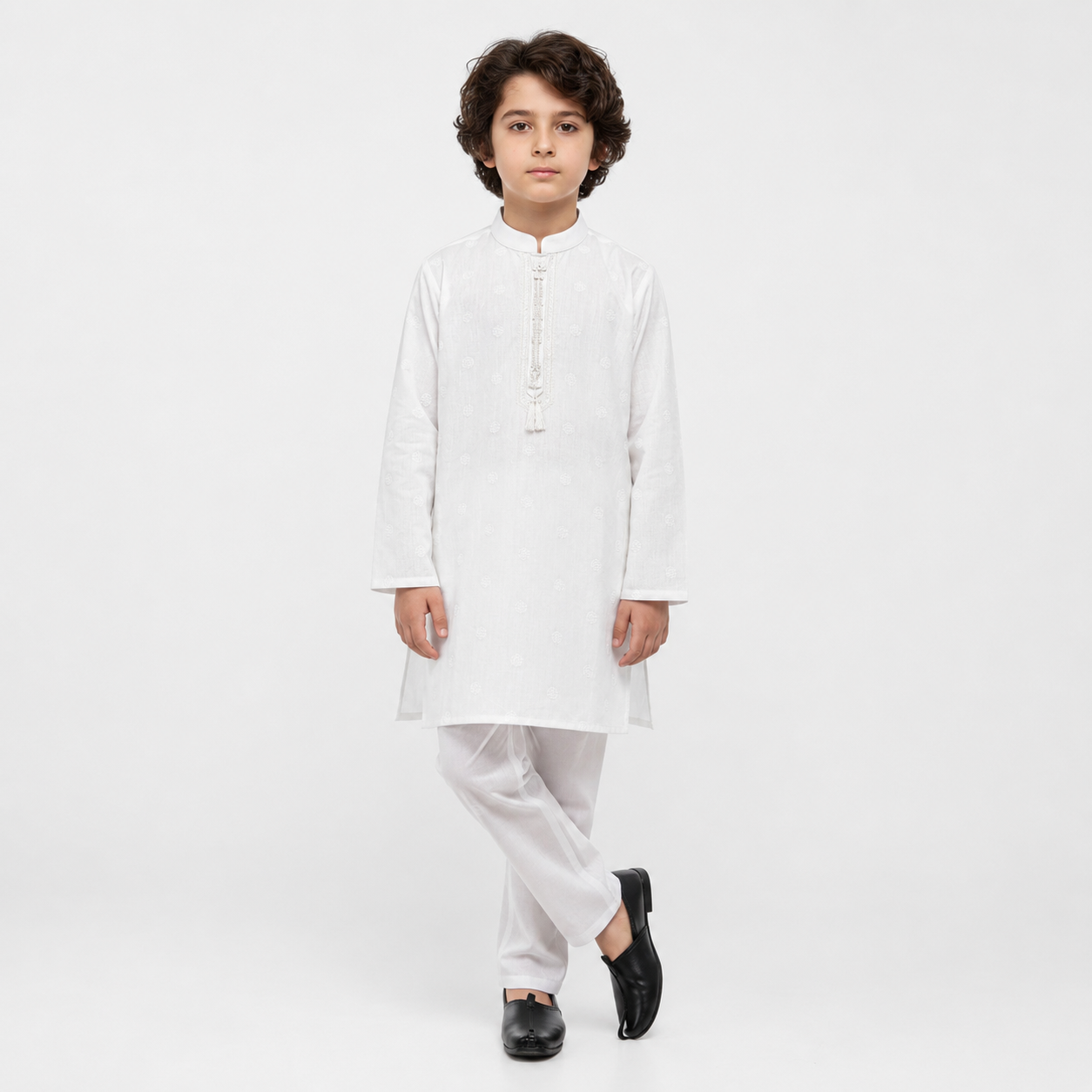 Eid Bundle - White Kurta Shalwar with Burgundy Peshawari Chappal