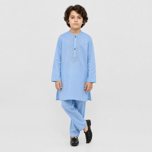 Pack of 2 - Baby Boys Kurta Shalwar – White & Sky Blue | Mix & Match Sizes