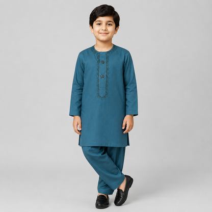 Baby Boys Blue Kurta Shalwar – Soft Cotton 2-Piece Set