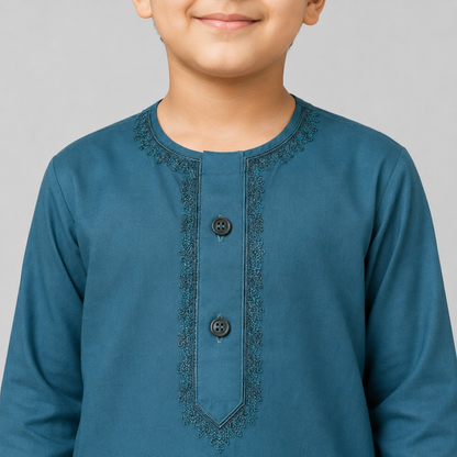Baby Boys Blue Kurta Shalwar – Soft Cotton 2-Piece Set