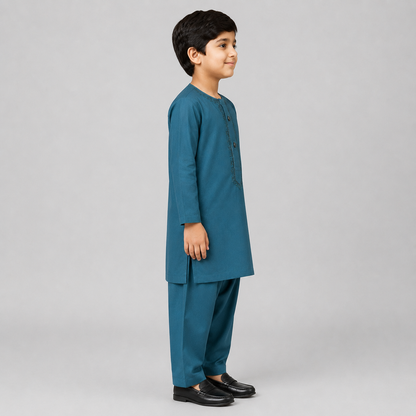 Baby Boys Blue Kurta Shalwar – Soft Cotton 2-Piece Set