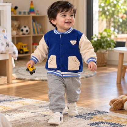 Kids Blue Varsity Jacket & Grey Jogger Outfit