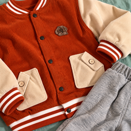 Kids Rust Varsity Jacket & Grey Jogger Outfit