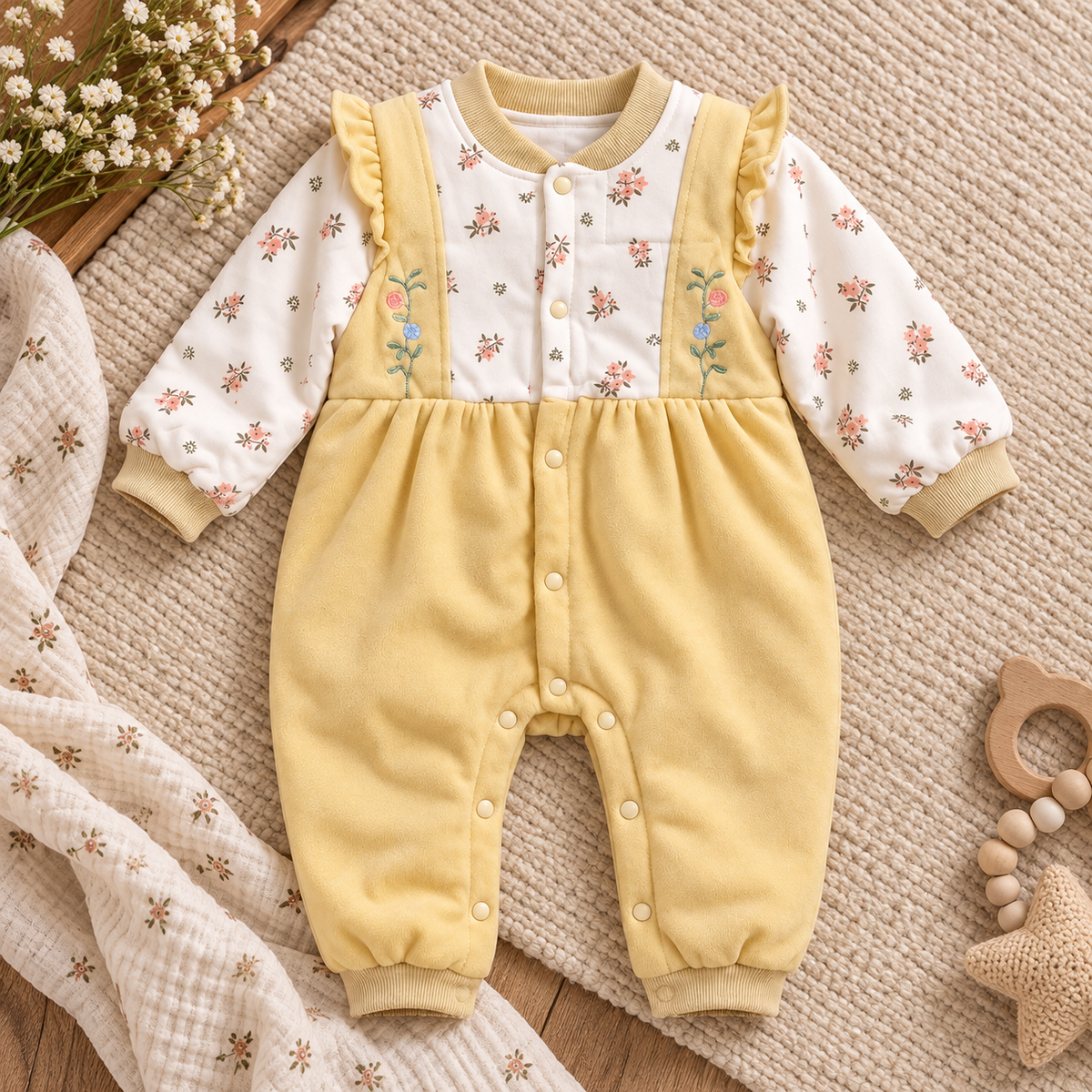 Baby Yellow Floral Ruffle Romper