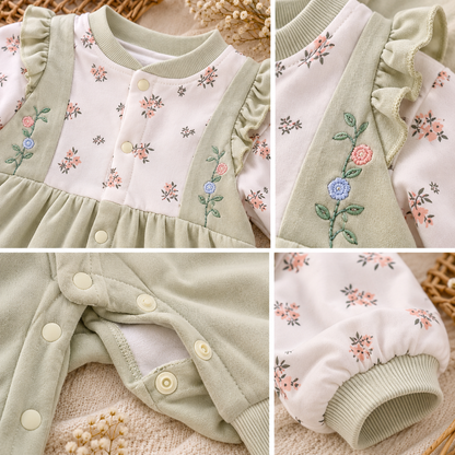 Baby Sage Green Floral Ruffle Romper