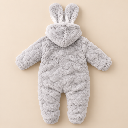 Baby Grey Plush Bunny Hooded Romper