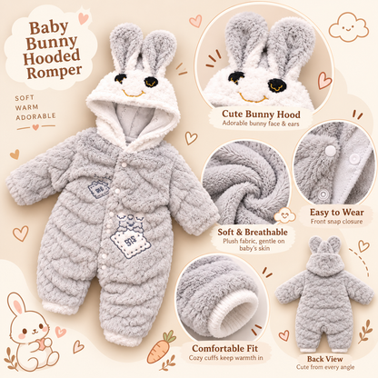 Baby Grey Plush Bunny Hooded Romper