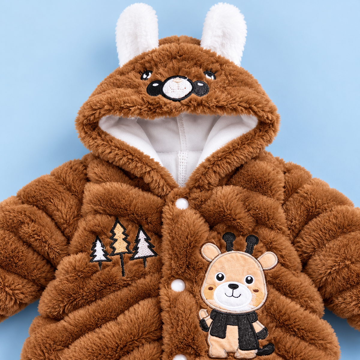 Baby Caramel Brown Plush Animal Hooded Romper