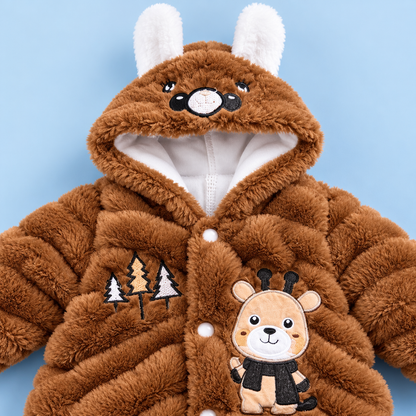 Baby Caramel Brown Plush Animal Hooded Romper