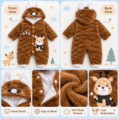 Baby Caramel Brown Plush Animal Hooded Romper