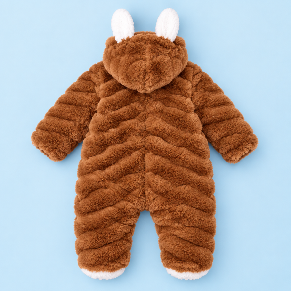 Baby Caramel Brown Plush Animal Hooded Romper
