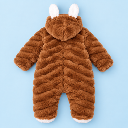 Baby Caramel Brown Plush Animal Hooded Romper