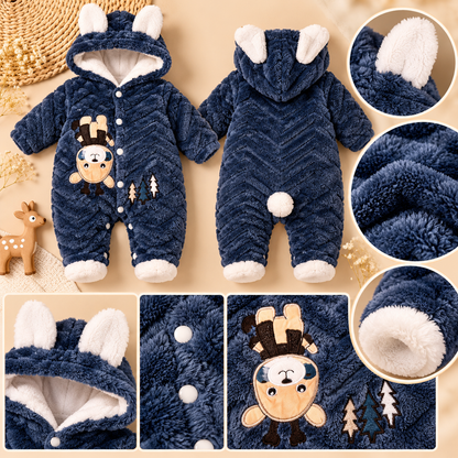 Baby Navy Blue Plush Animal Hooded Romper