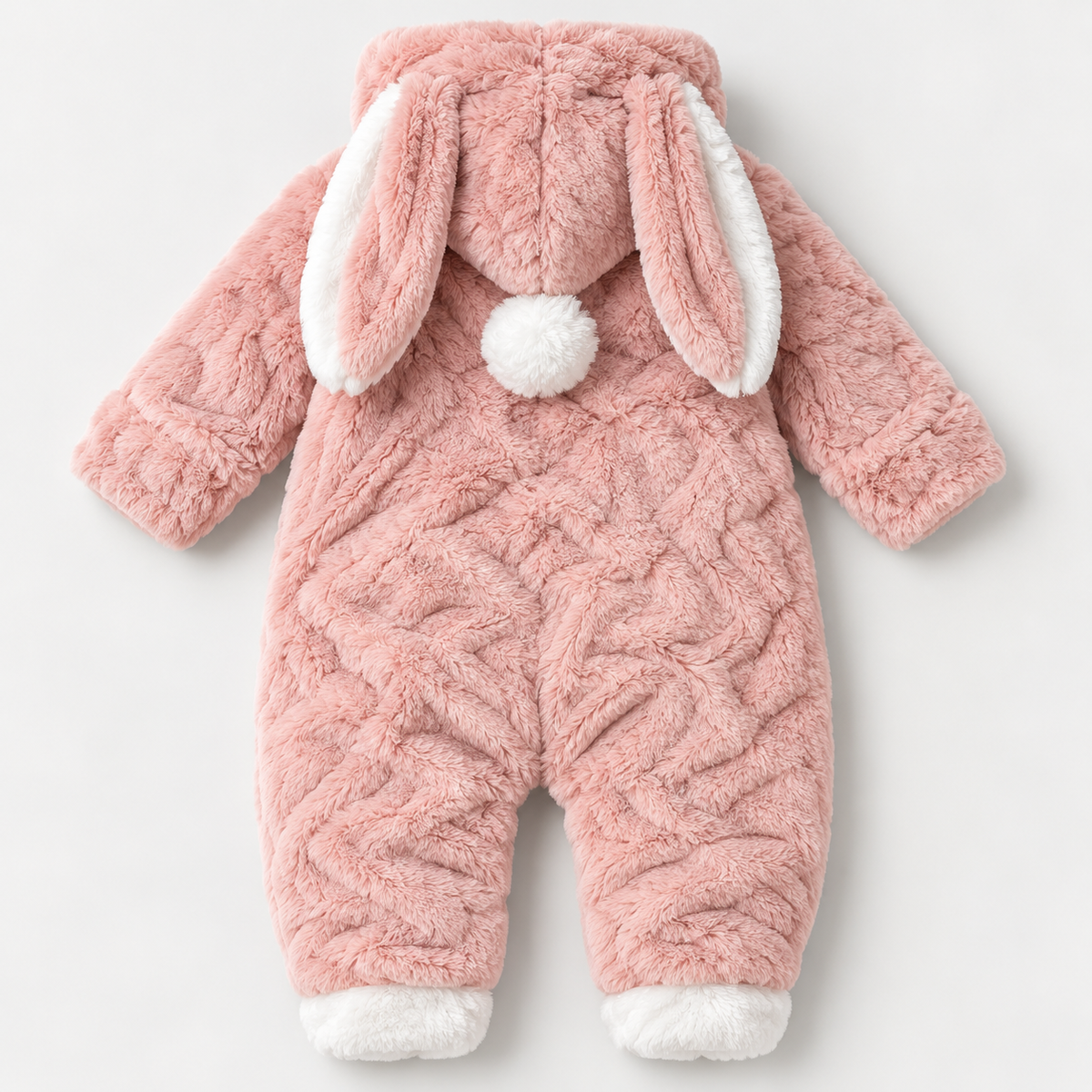 Baby Dusty Pink Plush Bunny Hooded Romper