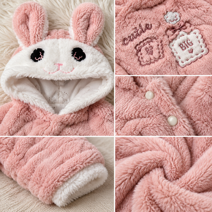Baby Dusty Pink Plush Bunny Hooded Romper