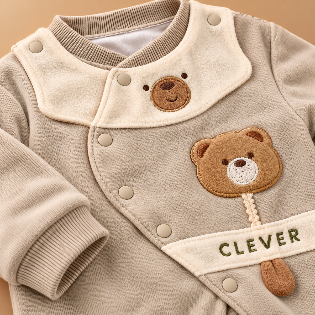 Baby Greige Clever Bear Snap Romper
