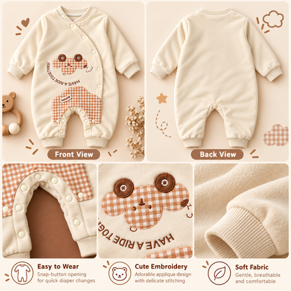 Baby Cream Romper with Gingham Character Appliqué