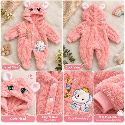 Baby Pink Plush Cat Hooded Romper