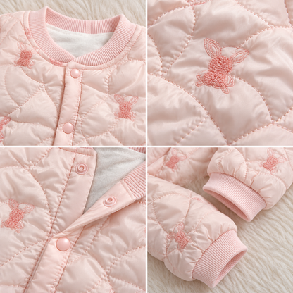Baby Light Pink Quilted Bunny Embroidered Romper