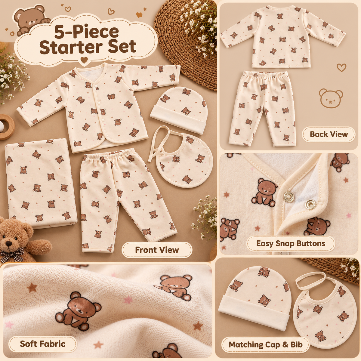 Baby Cream Teddy Bear Print Starter Set