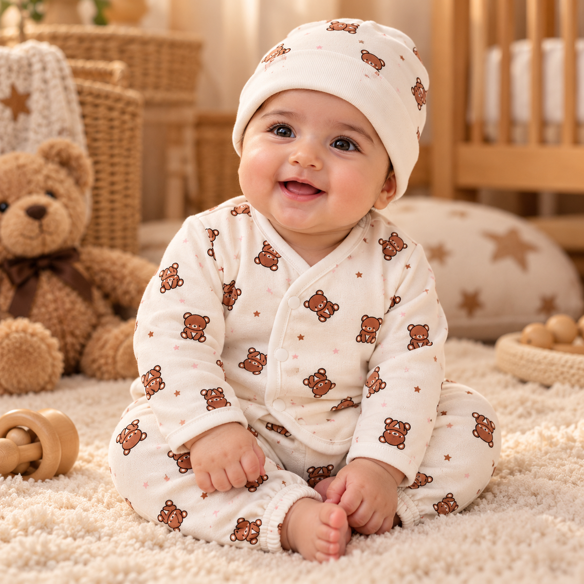 Baby Ivory Teddy Bear & Star Print Starter Set