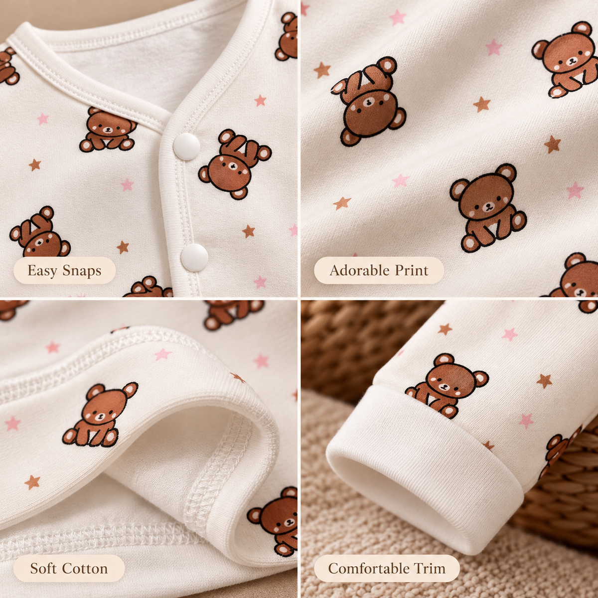 Baby Ivory Teddy Bear & Star Print Starter Set