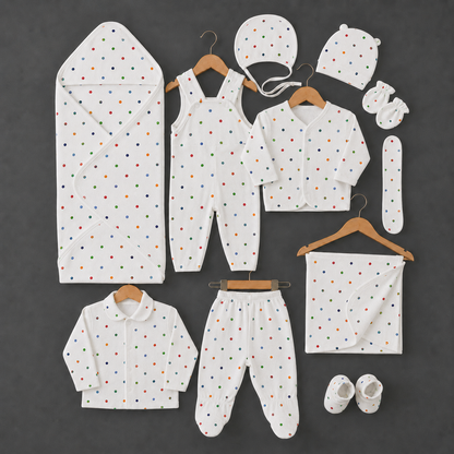 Baby Suit 11-Piece Polka Dots Design Complete Newborn Set - 0-3 Months